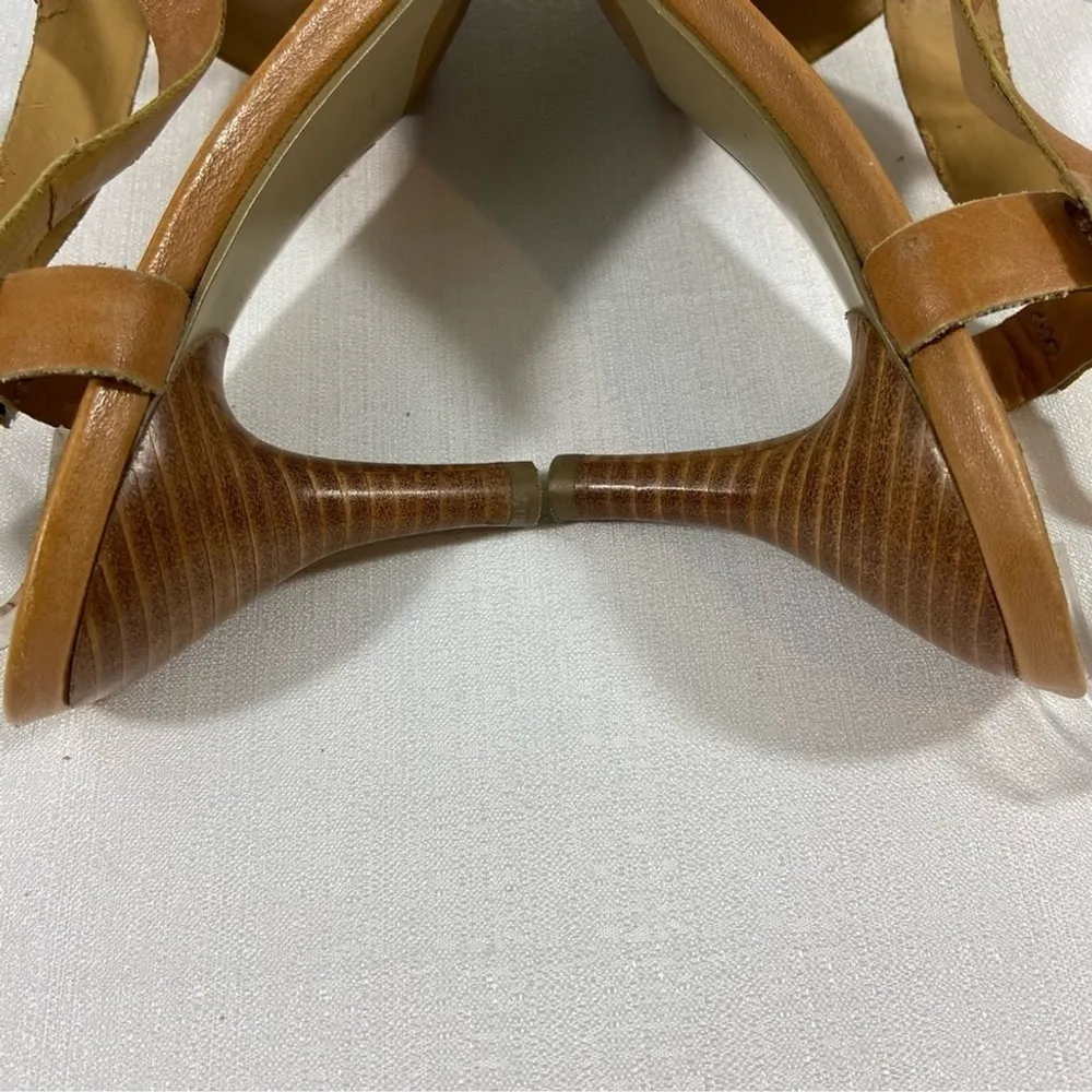 Nine West Camel Leather Kitten Heel Newbryonie Slingback Sandals Size 8.5M Tan - Image 9