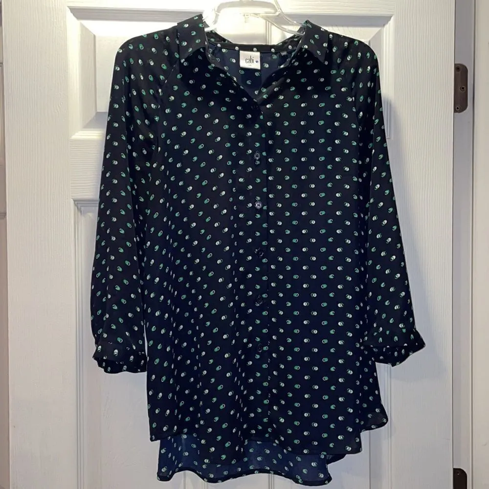 CAbi 5019 Navy, Green & White Martini Blouse - Image 3