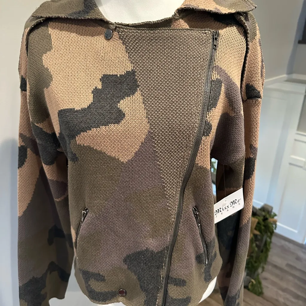 Miss Me NWT  Women's Camo Moto Sweater Jacket In Multi - Image 4