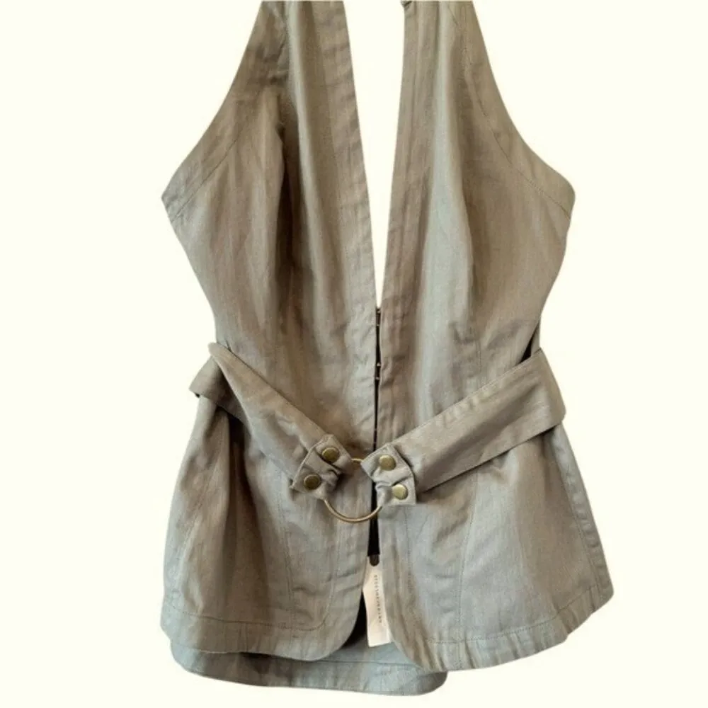 ANTHROPOLOGIE Belted Halter Top Open Back Moss Green Size XL NEW - Image 6