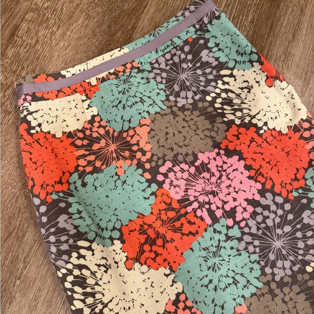Boden dandelion print pencil floral skirt cotton size US 4 pink gray green - Image 3