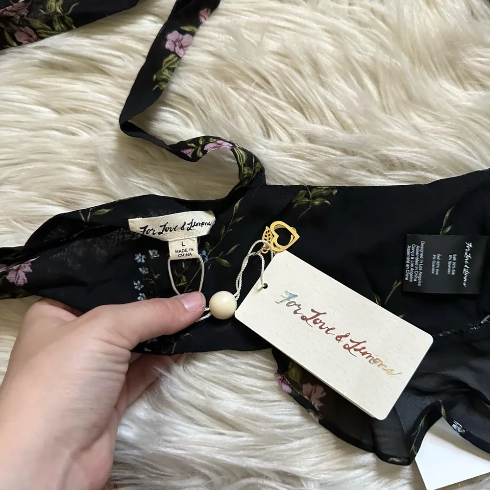 FOR LOVE AND LEMONS Odette Crop Top In Black Floral - Image 5