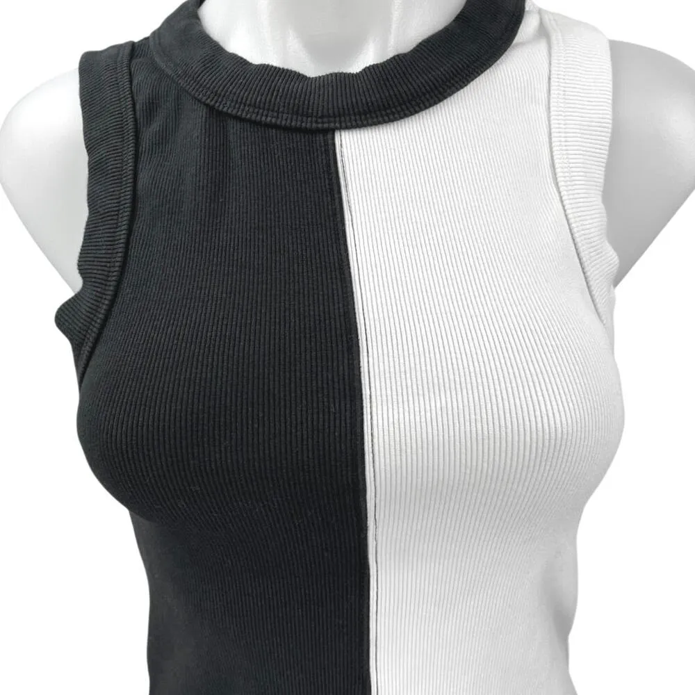 Neuw Jonesy White Black Colorblock Sleeveless Camisole Crop Sweater Tank Top M Size M - Image 3