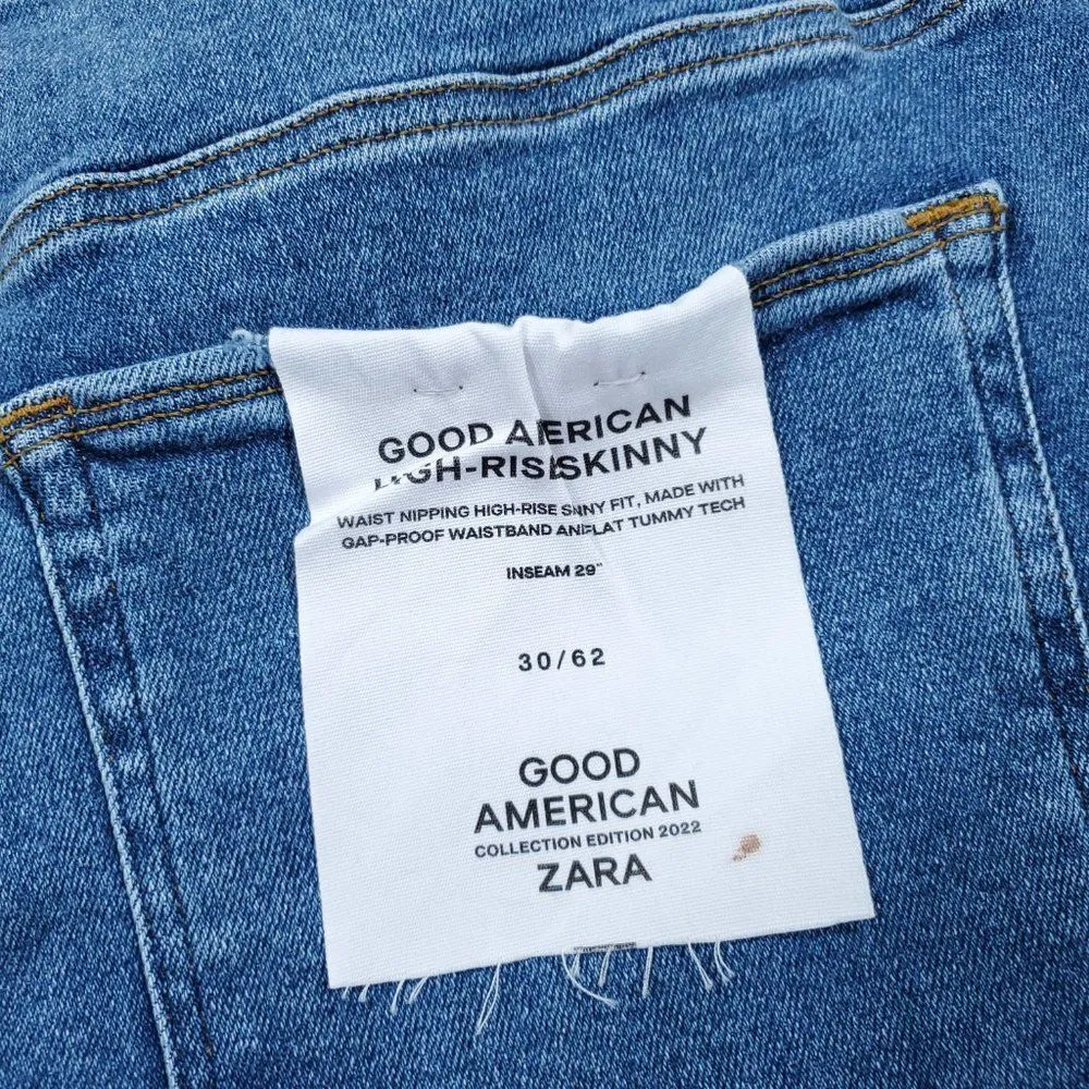 Good American Zara High Rise Skinny Jeans Plus Size 30 29" Inseam Ripped - Image 4