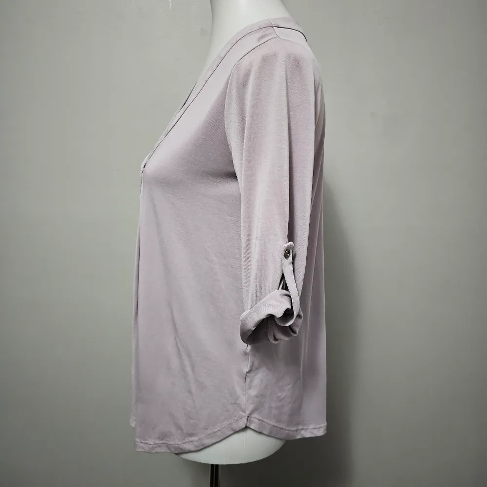 Lush Lavender V Luptuous Vneck Roll Tab Jersey Knit Blouse Size XS - Image 3
