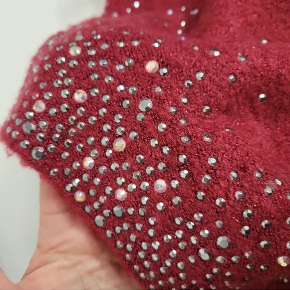 Juicy Couture Bedazzled Rhinestone Funnel Neck Burgundy Sweater Size Small - Image 8