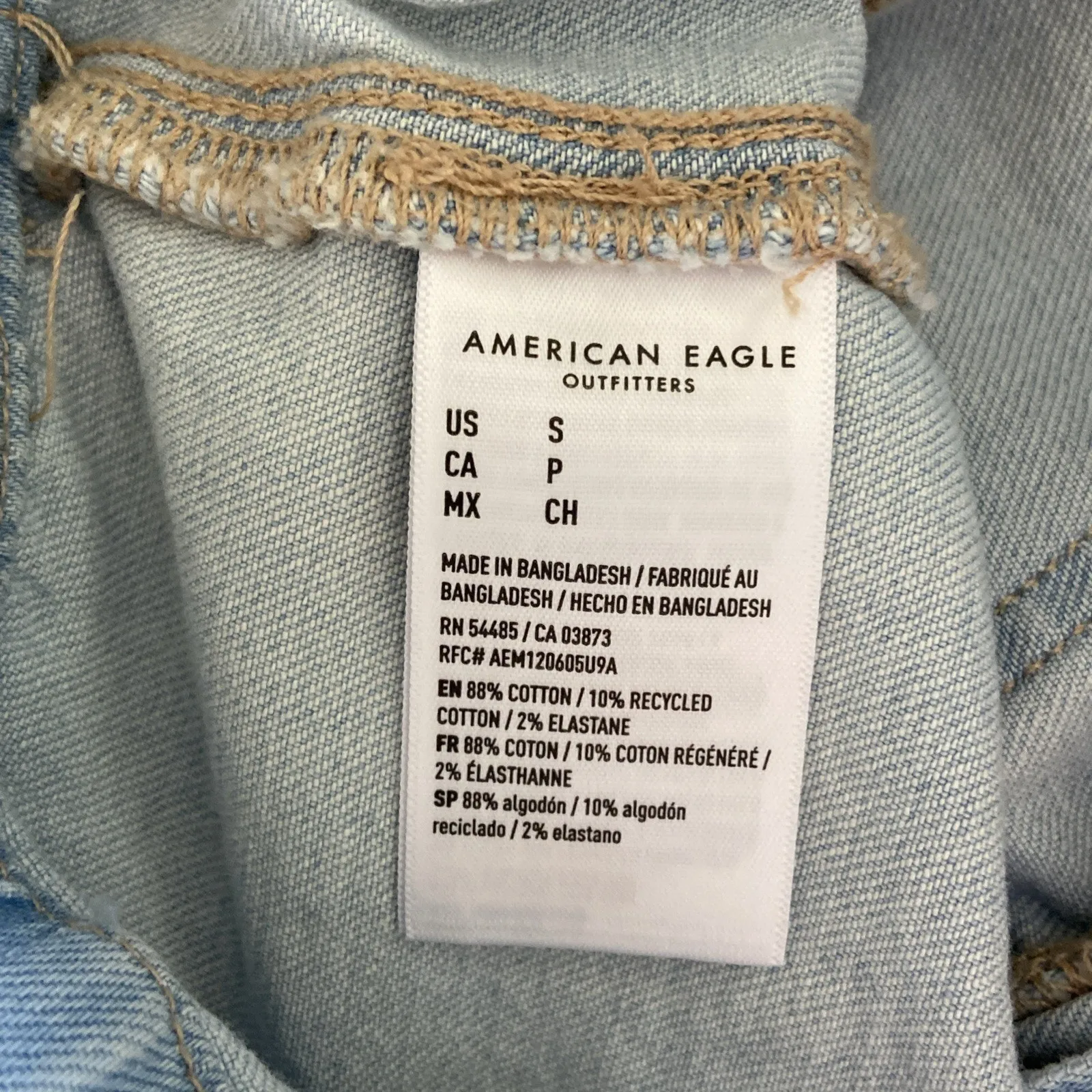American Eagle Light Wash Zip Front Cropped Denim Jean Shirt Festival Small‎ - Image 5