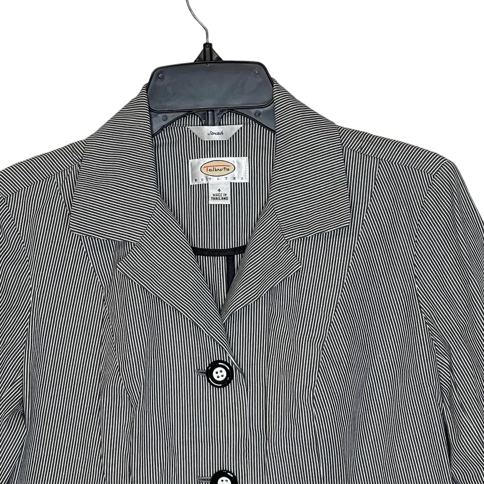 Talbots Petites Stretch Blazer Jacket Women 4 Long Sleeve Striped‎ Front Button - Image 2
