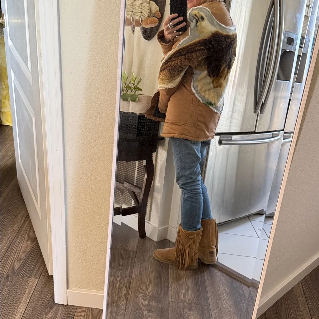 Vintage Carhartt Work Jacket customized bald eagle back Brown Size undefined - Image 12