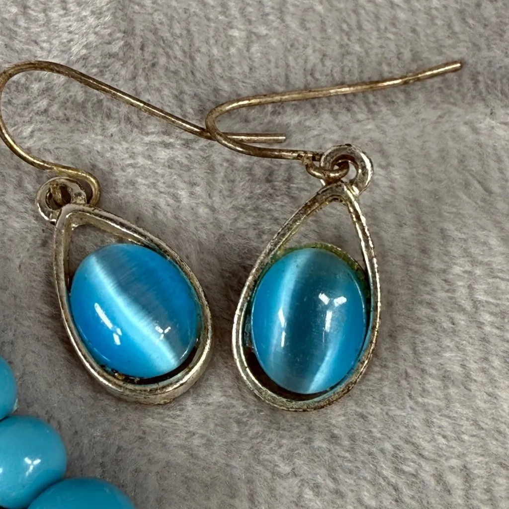 Set Of 3 Pairs Shades of Blue, Beaded & Teardrop Dangle Earrings Mixed Styles Blue - Image 8
