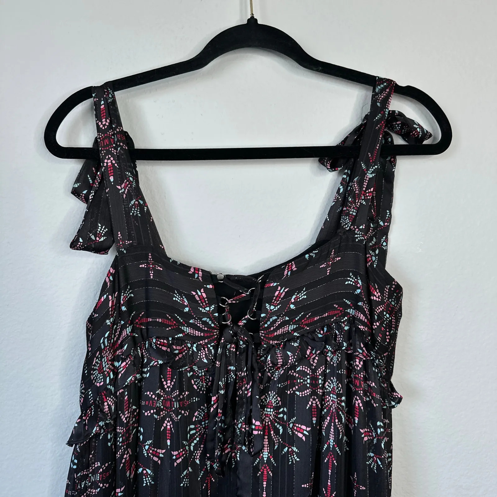 SABINA MUSAYEV Octavia Dress Black Mosaic Print Tie Sleeves Lace Up Size Small - Image 7