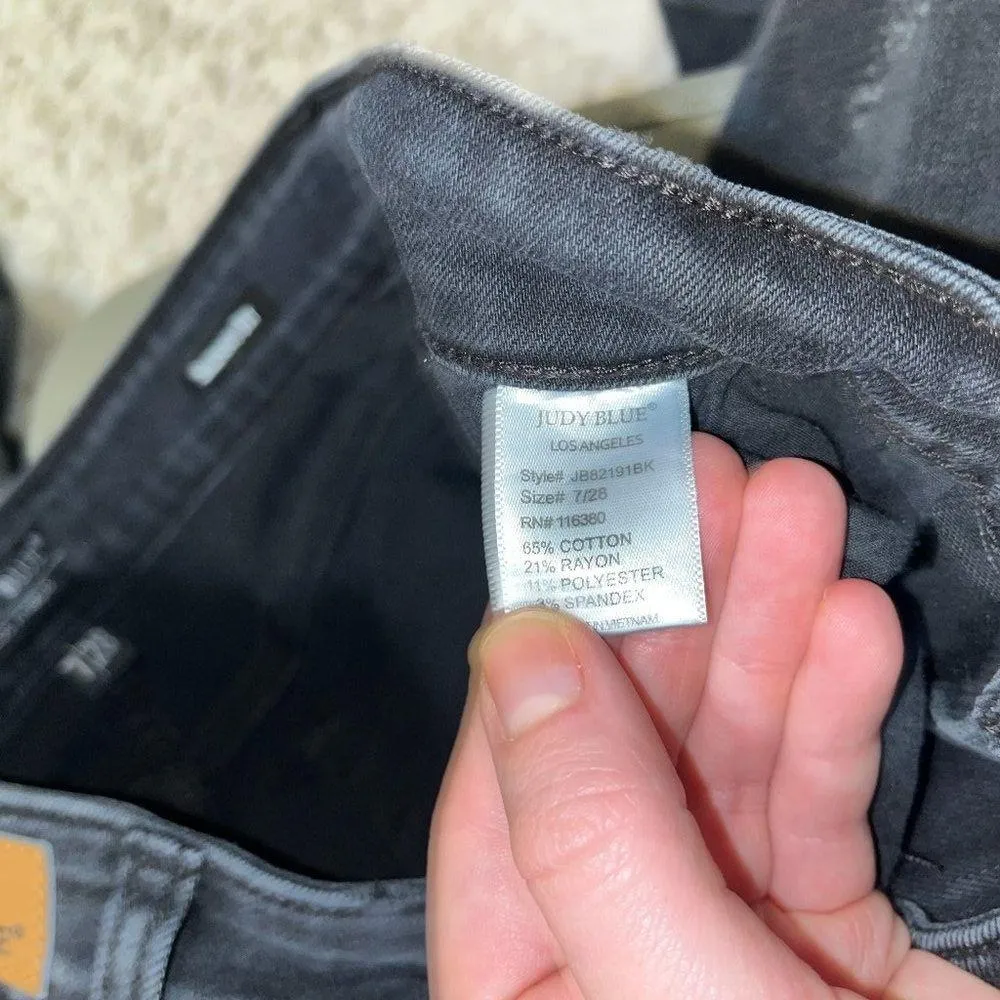 Judy Blue Plaid Patch Distressed Skinny Jeans Black Wash 7 28 - Image 3