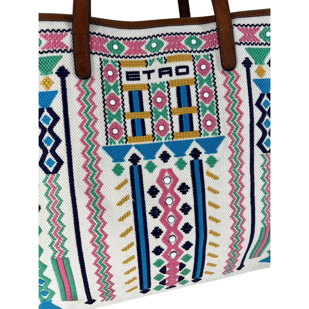 ETRO Embroidered Canvas Shopper Tote Bag Neutrals Brown - Image 5