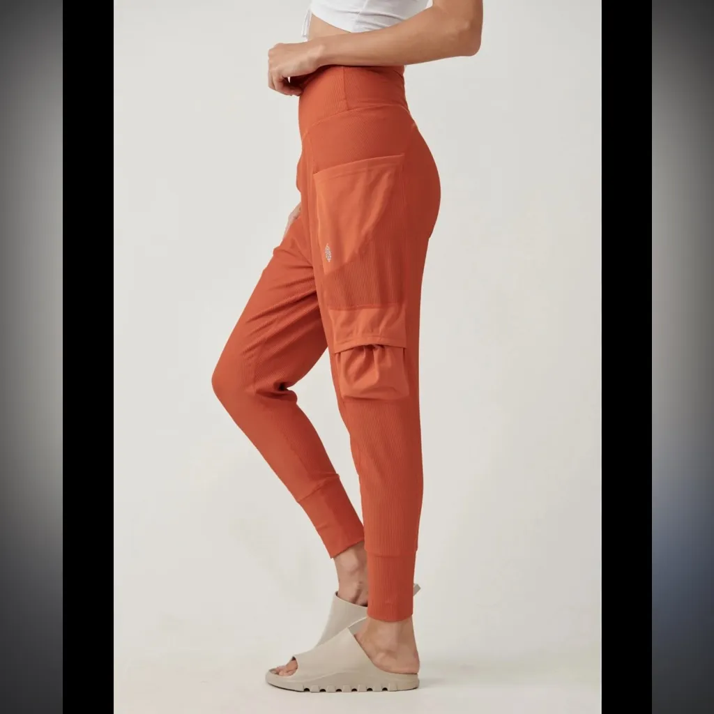 FP Movement Burgundy Leggings High rise Ribbed Cargo Takr a Hike Harem Pants Red - Image 3