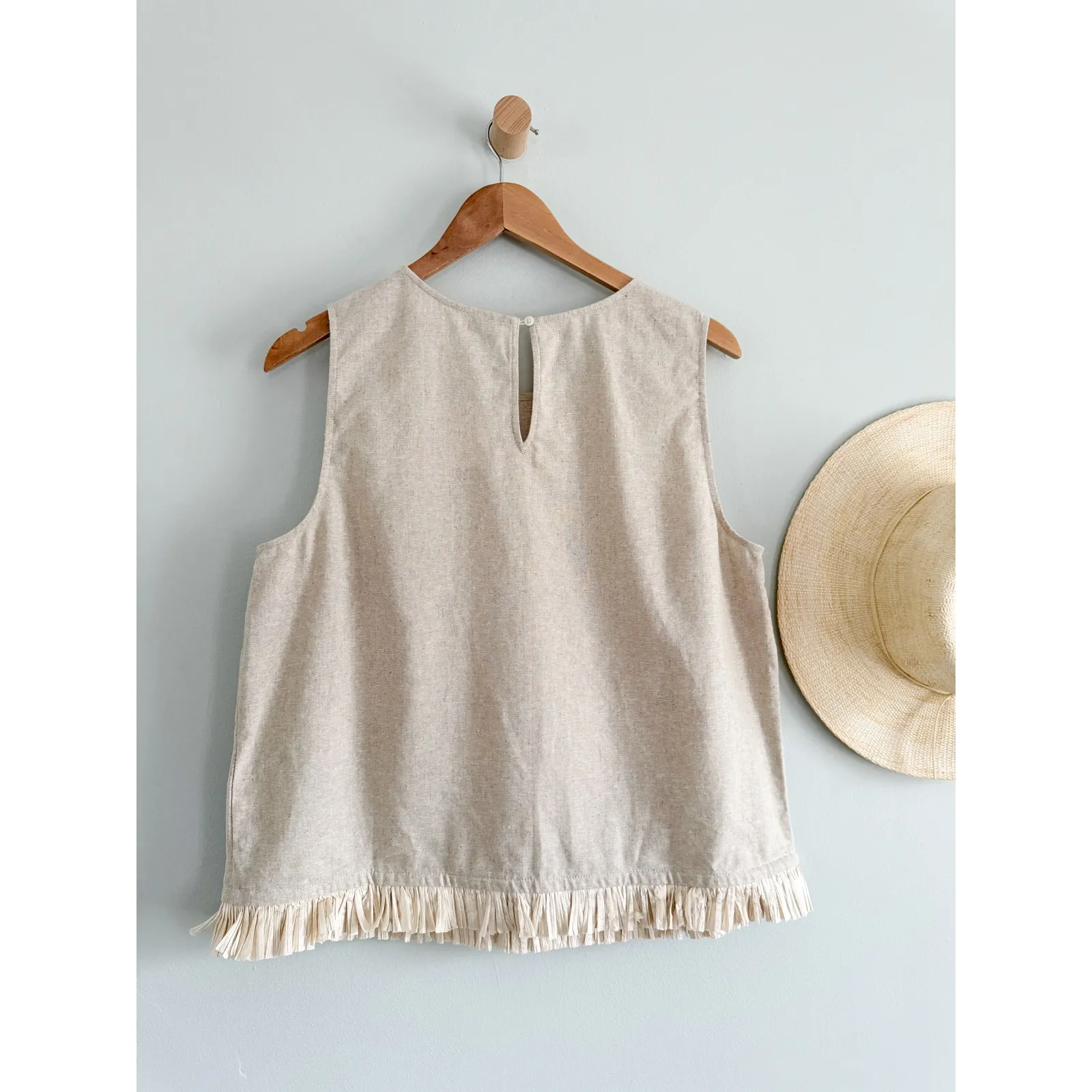 J.Crew | NWT Factory Linen Blend Shell Top Straw Trim Flax Beige | Sz Large Tan - Image 9