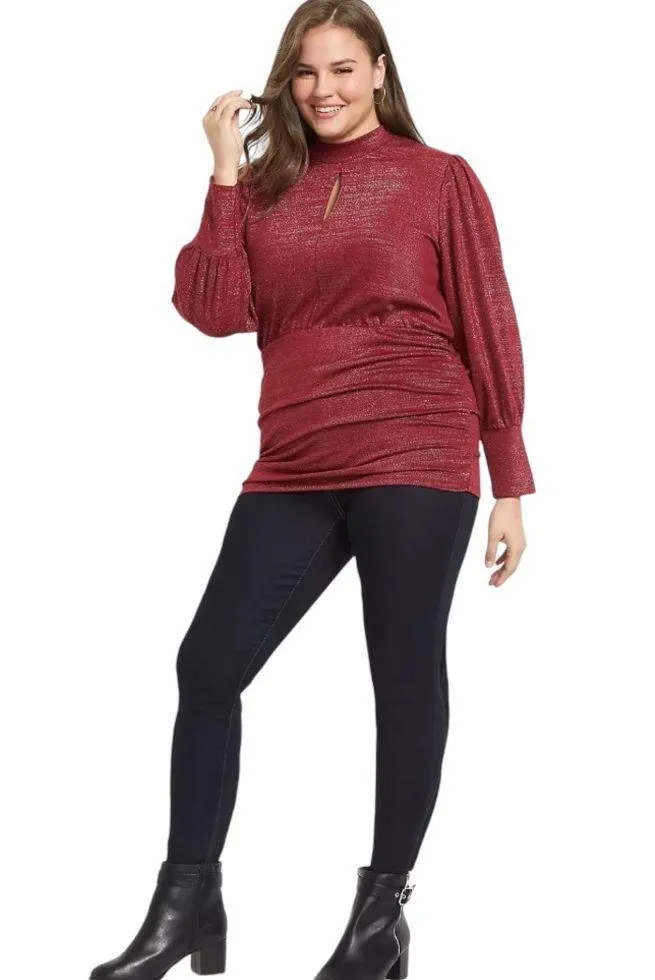 Mock Neck Keyhole Top with Ruched Sides Women’s Plus Size 18/20 - Image 3