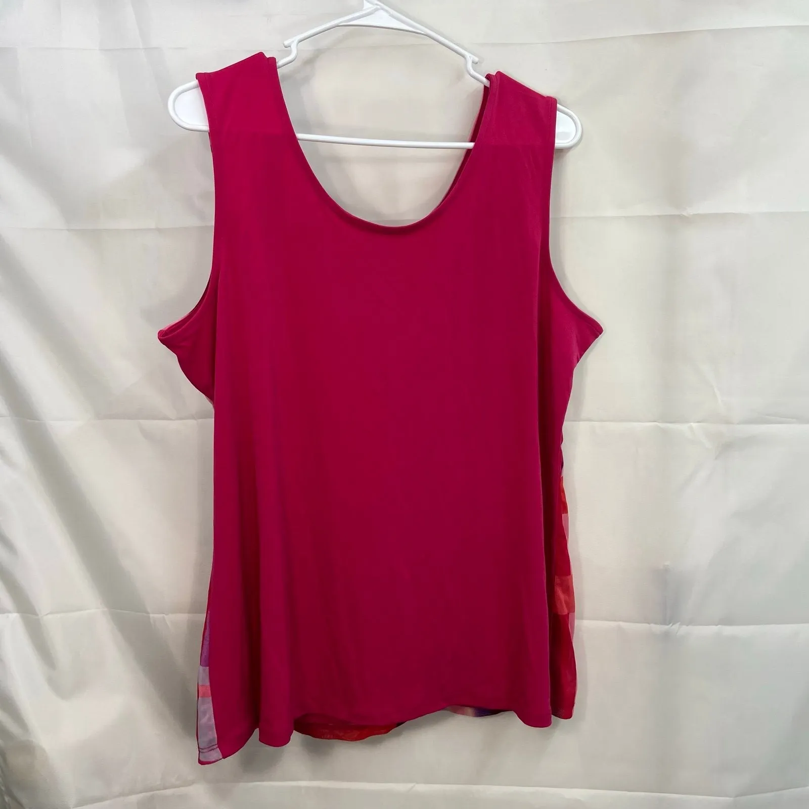 vintage Susan Graver women's pink colorblock layered lined stretch blouse tank L - Image 5