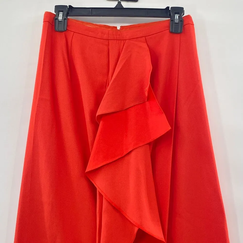 Reiss Womens Dita Waterfall Front Mandarin Bold Orange Draped Crepe Skirt Sz 6 - Image 5