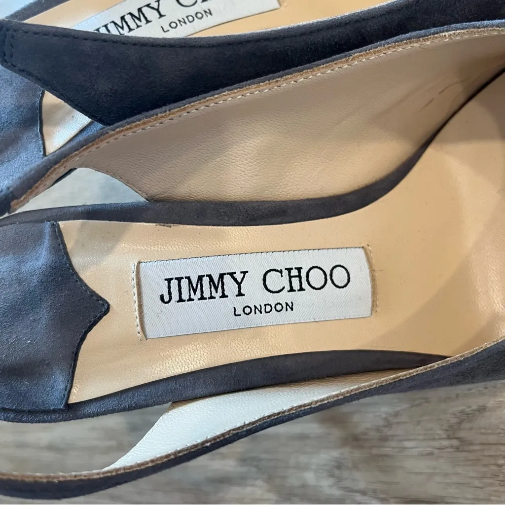 Jimmy Choo Ivy 85 Dusk Suede Slingback Heel Leather Gray Pointed Size 37/7 US - Image 9