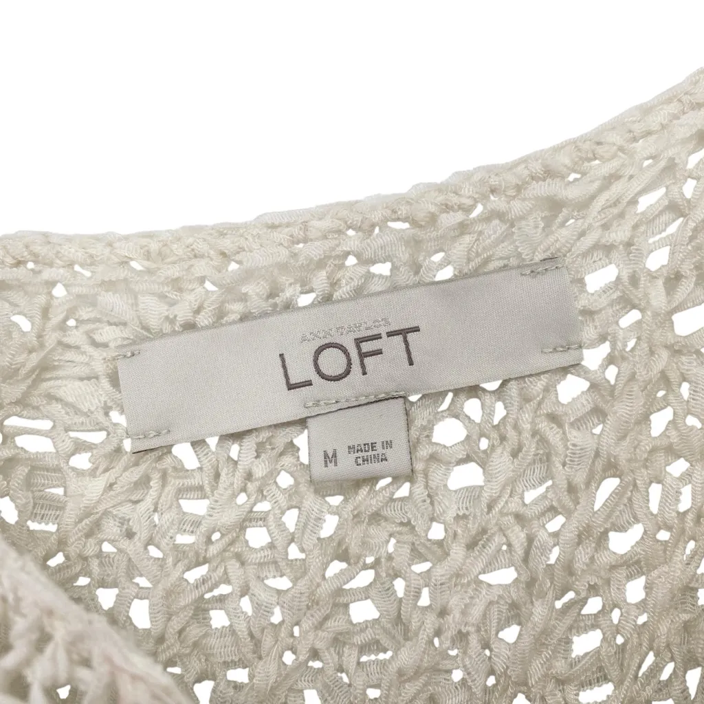 Ann Taylor Loft Women’s Cream Gray Short Sleeve Fringe Sweater - Image 6