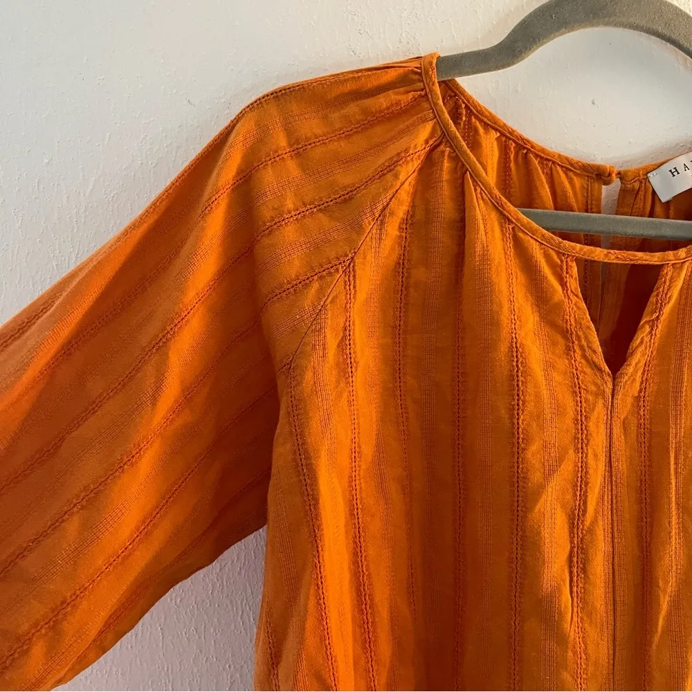 Hayden Blouse Orange Tie Front Cotton Key Hole Textured Top Sz S EUC - Image 3