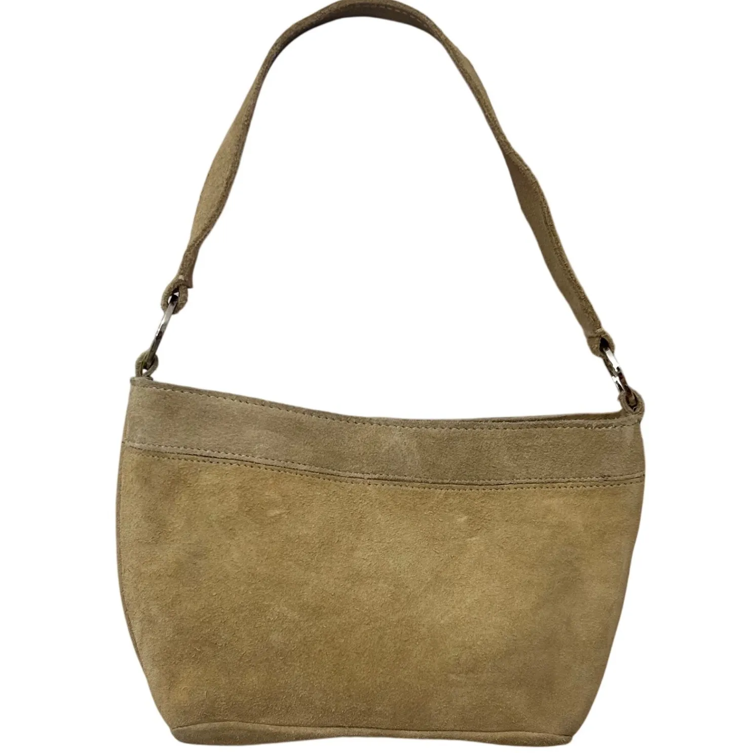 Y2K Suede Patchwork Flower Small Hobo Shoulder Bag Tan Cottagecore Boho READ - Image 2
