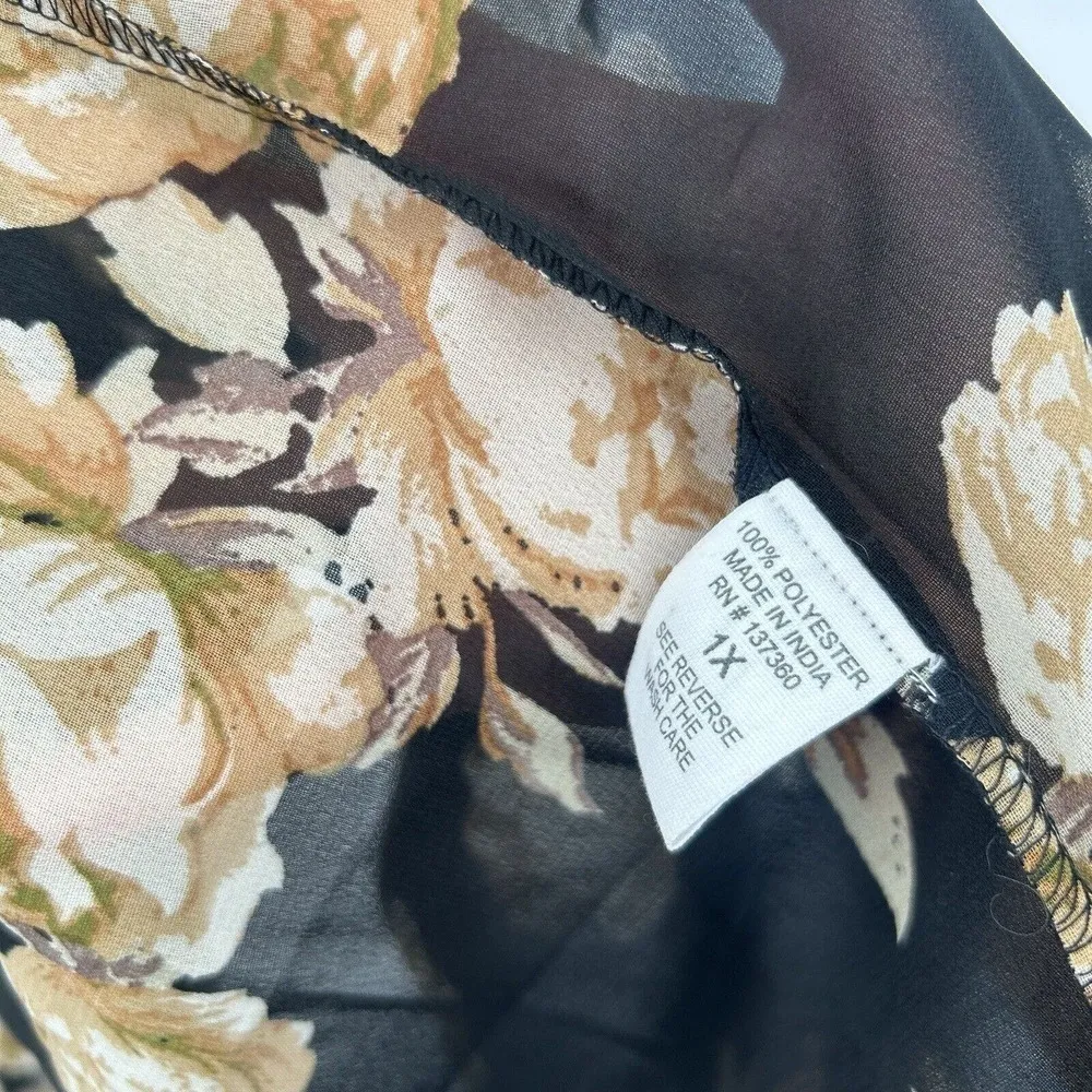 Live 4 Truth Black Beige Sheer Maxi Kimono Cover Up Smocked Button Close Size 1X - Image 11