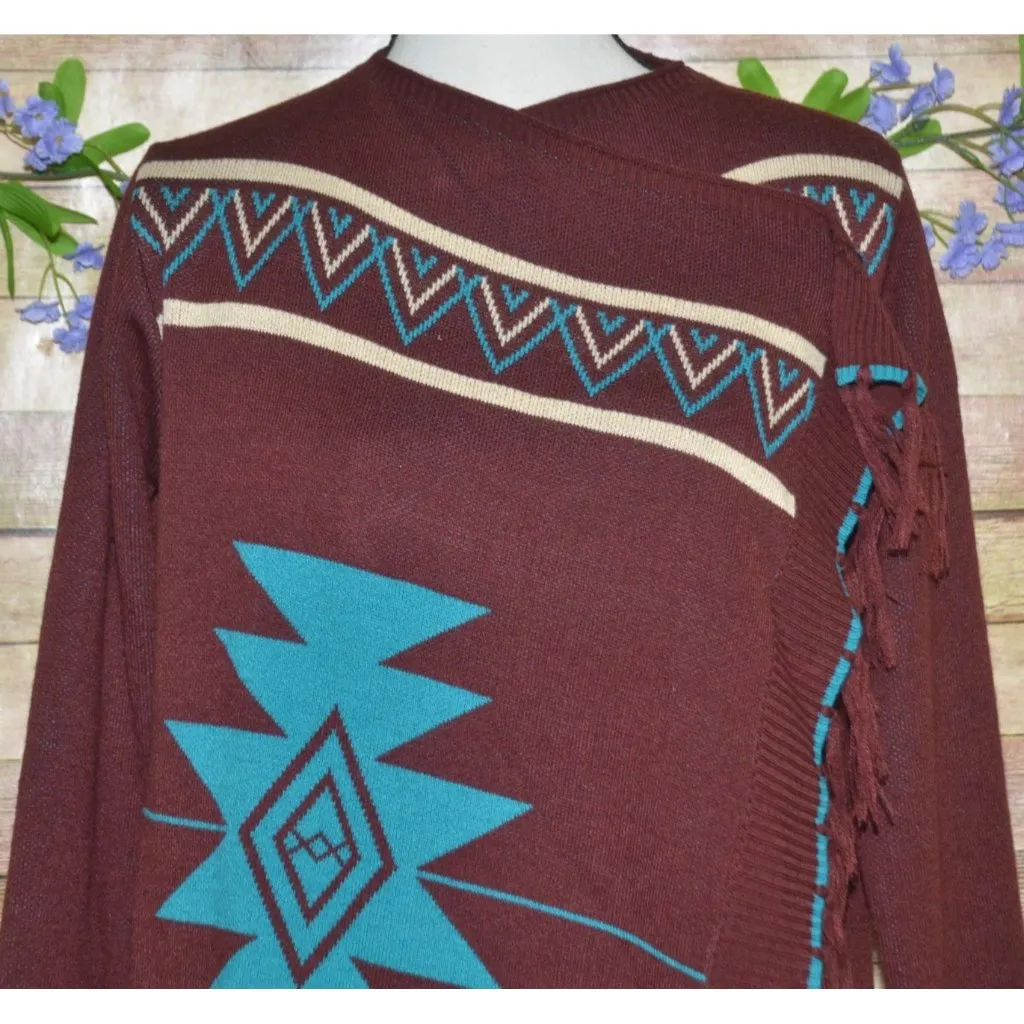 Giddy Up Glamour Cardigan Womens S Aztec Southwestern Open Front Fringe Fall - Image 7