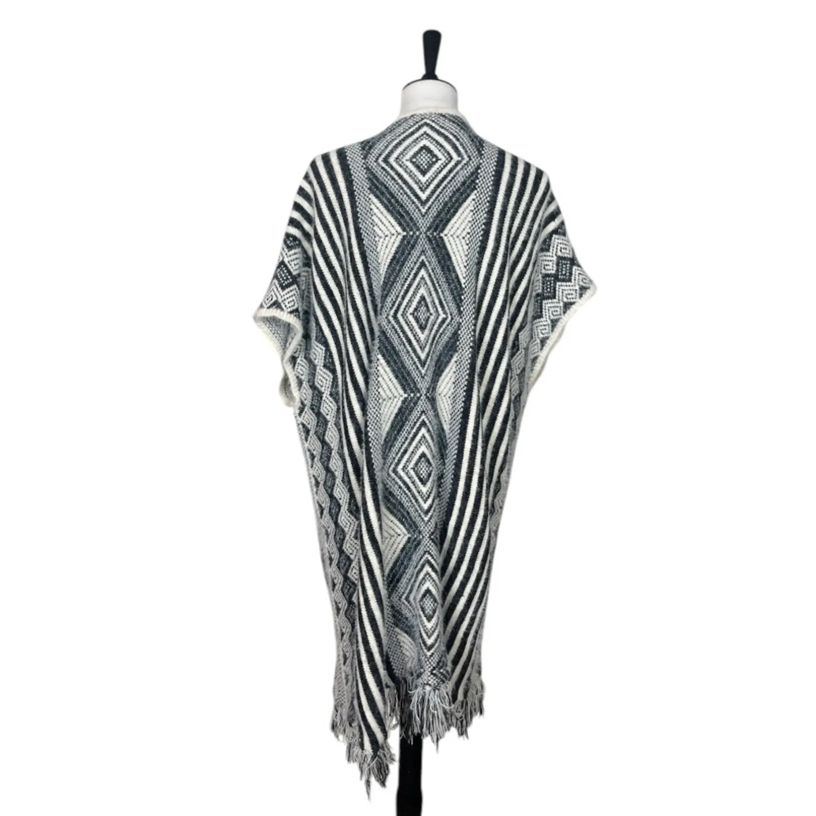 Emory Park Long Fringe Cardigan Sweater Open Front Cream Gray Boho Women’s Large - Image 4