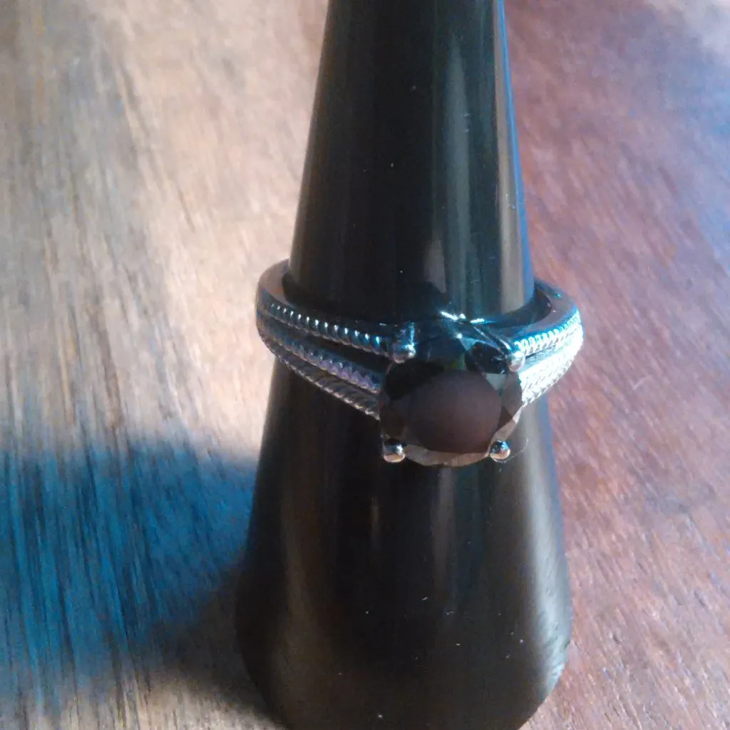 Thai Black Spinel Stainless Steel Solitaire Ring (Size 7) - Image 8