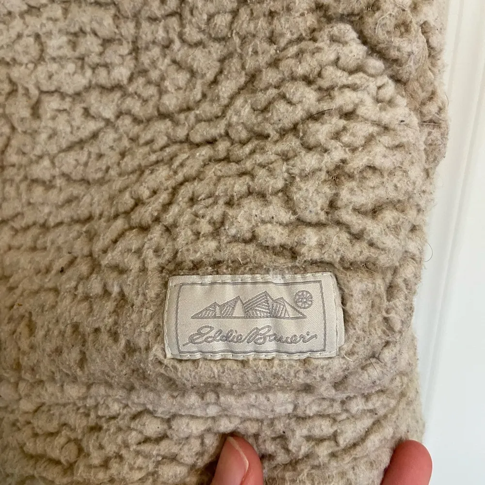 Eddie Bauer women’s Sherpa wool pocket mock neck tan beige pullover jacket large - Image 7
