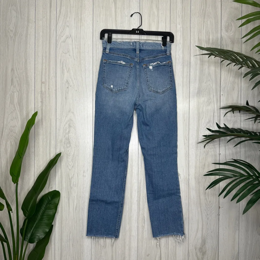 Abercrombie & Fitch High Rise Mom Jeans Distressed Ripped Knee Frayed Ankle 25/0 - Image 3