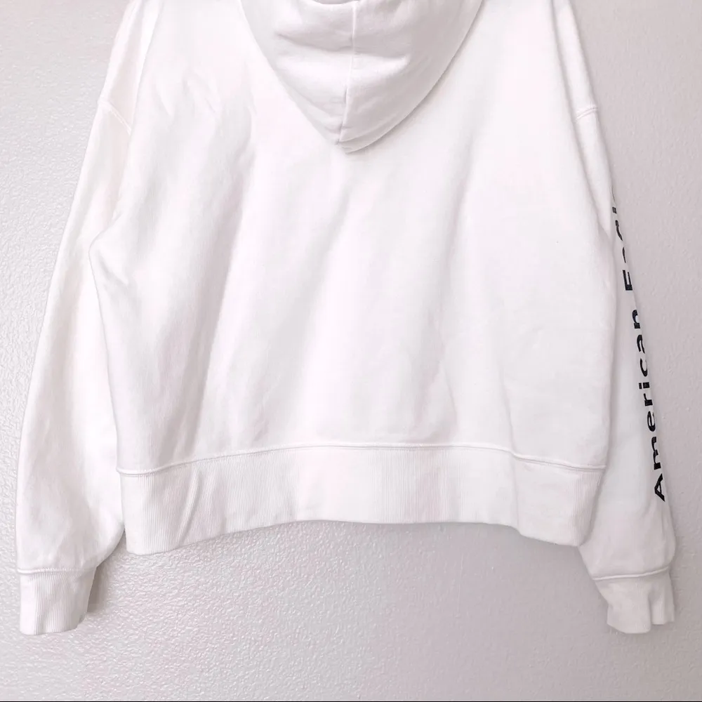 American Eagle Oversized White Hoodie Drawstring Sweatshirt Size Small - Image 9