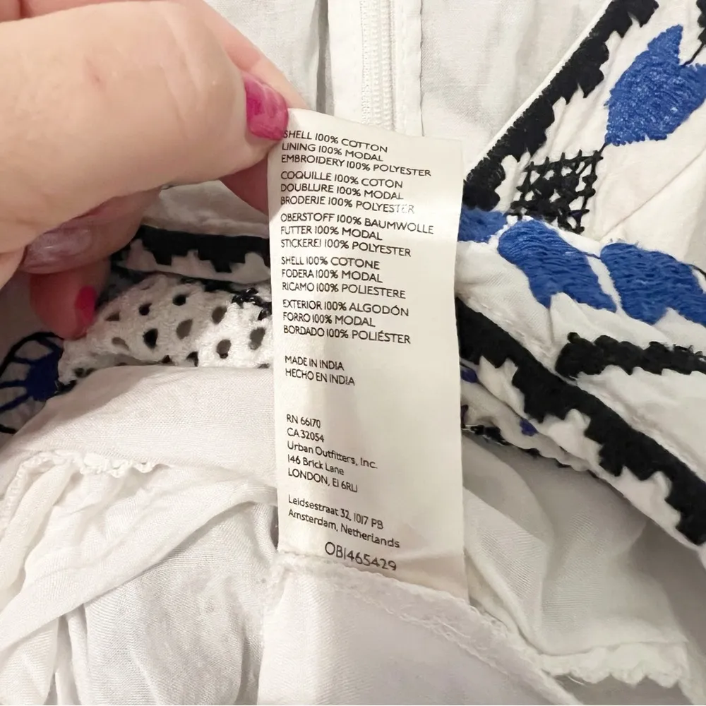 Anthropologie Sweetheart Embroidered Minidress Blue White Floral Size US 2  - $98