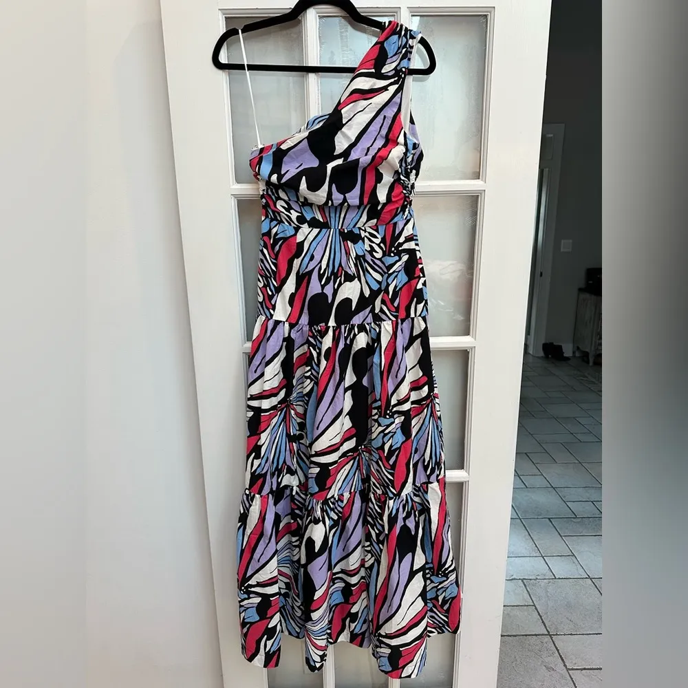 Anthropologie Maeve One-Shoulder Monarch Butterfly Printed Midi Dress Size 2 XS - Image 6