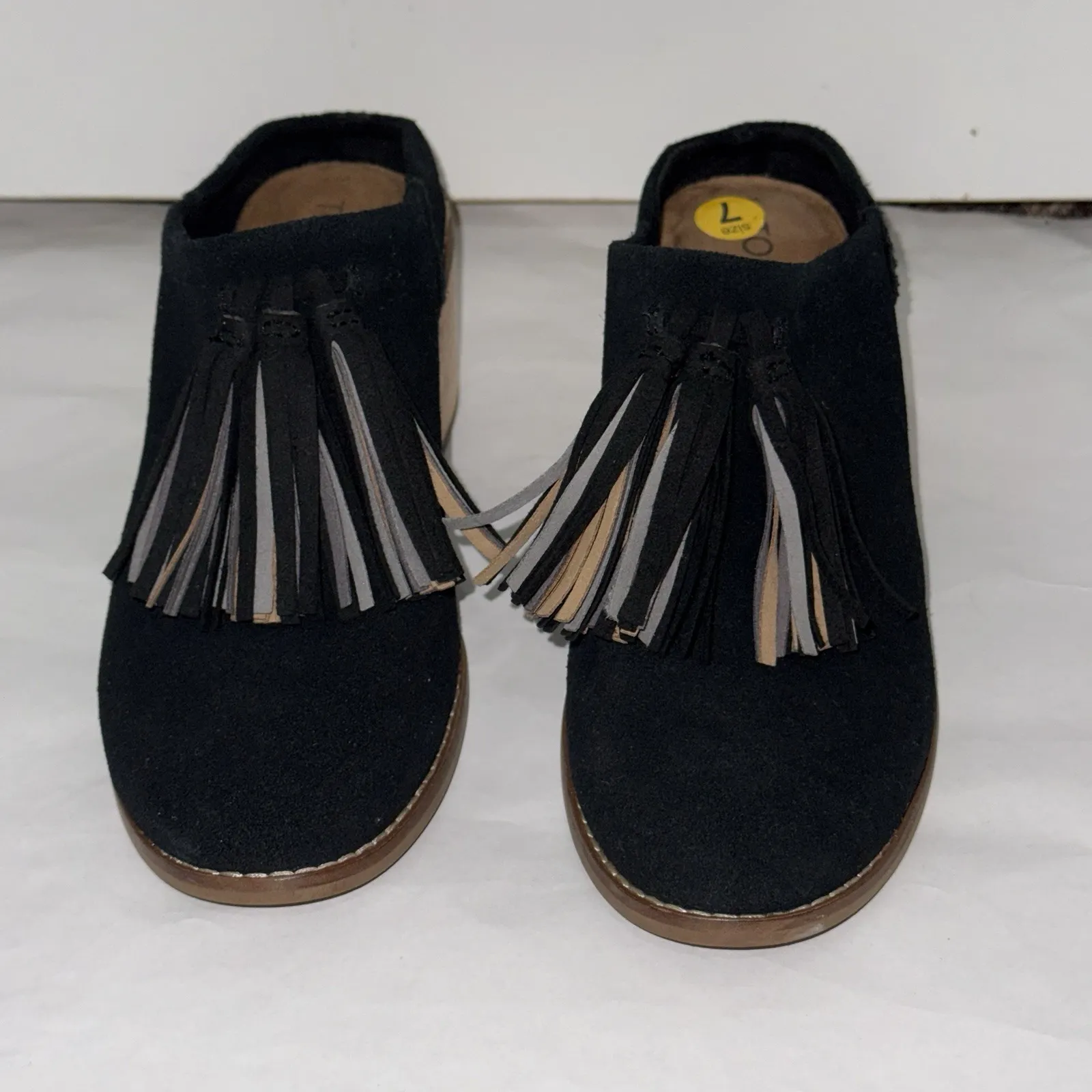 Toms Leila Tassle Mule Black Size 7 Slip On Heel Fall Shoes Chunky - Image 2