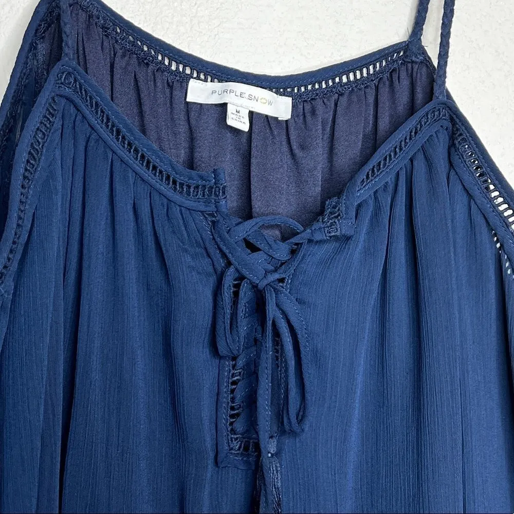 Purple Snow Navy Cold‎ Shoulder Dress - Image 4