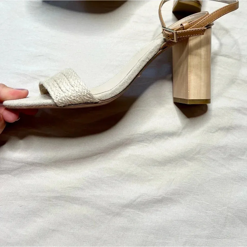 Pelle Moda Zina Beige Leather Ankle Strap Sandals Size 9 Block Heel Jute Wrapped Tan - Image 9