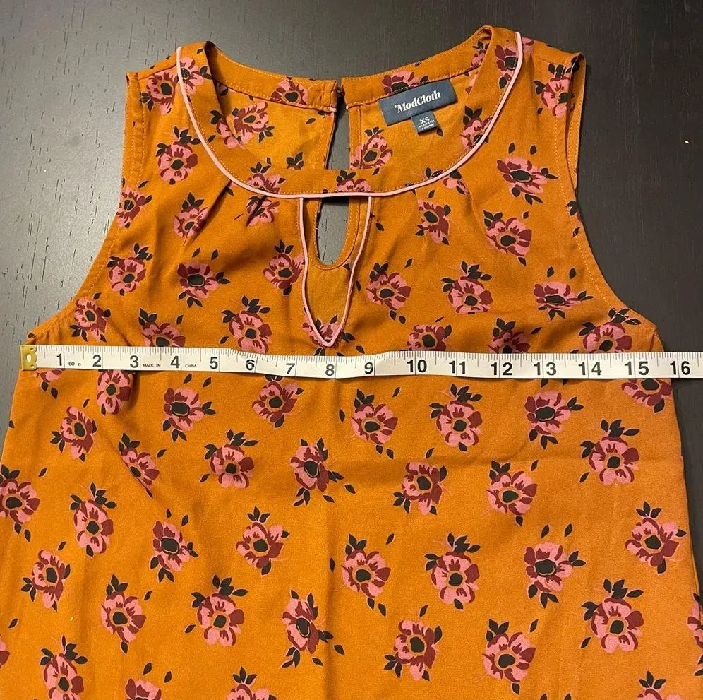 ModCloth Orange Pink Floral Keyhole Neck Tank Top Women’s Size XS - Image 7