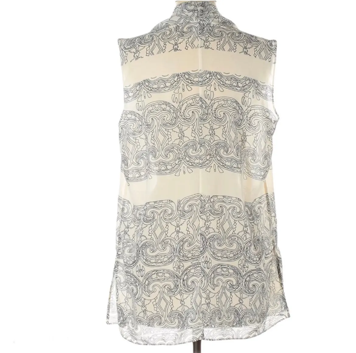 Sleeveless Semi-sheer Scrollwork Tunic Top XS Cream Black - Image 7