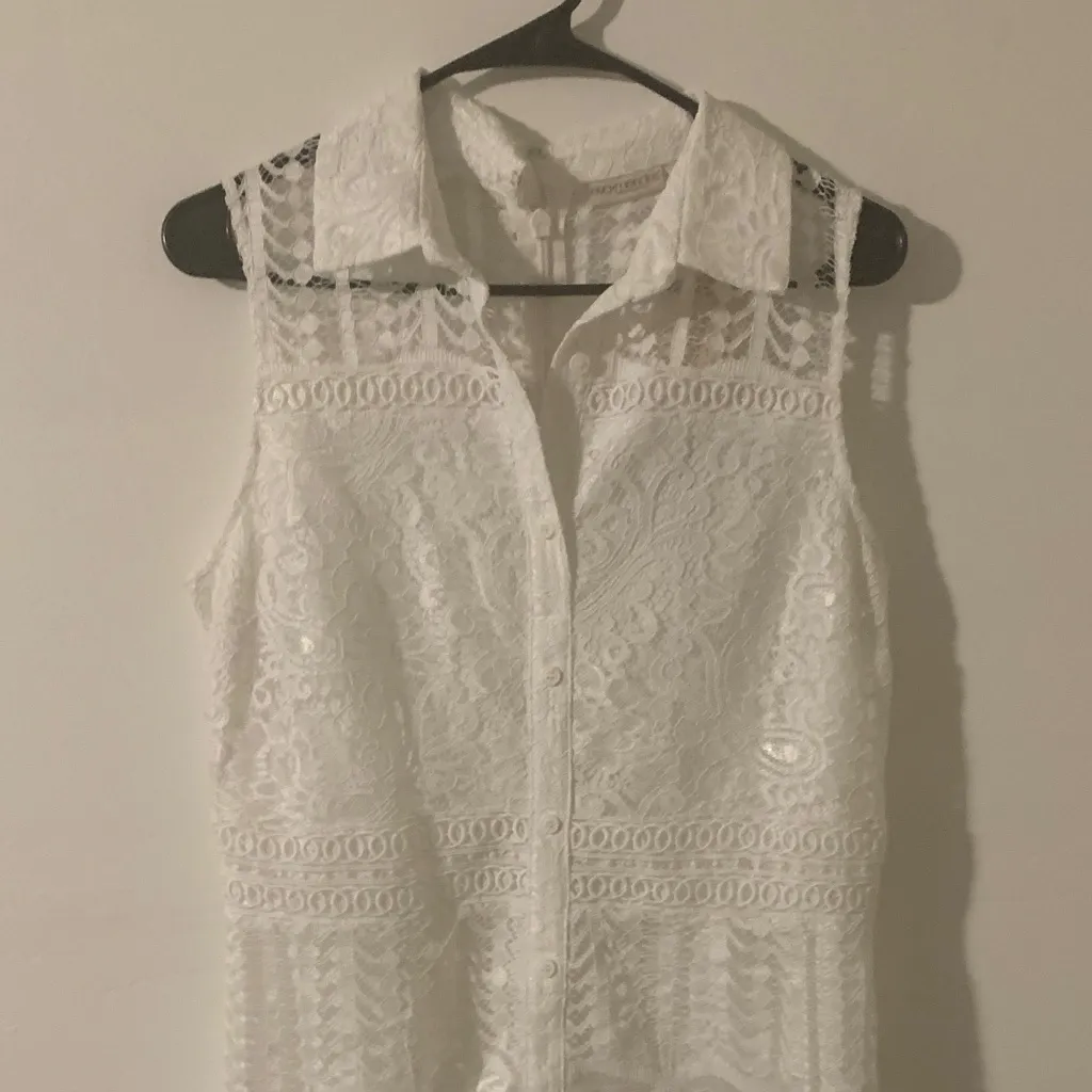 New York & Company White Lace Sleeveless Jumpsuit Size M - Image 2