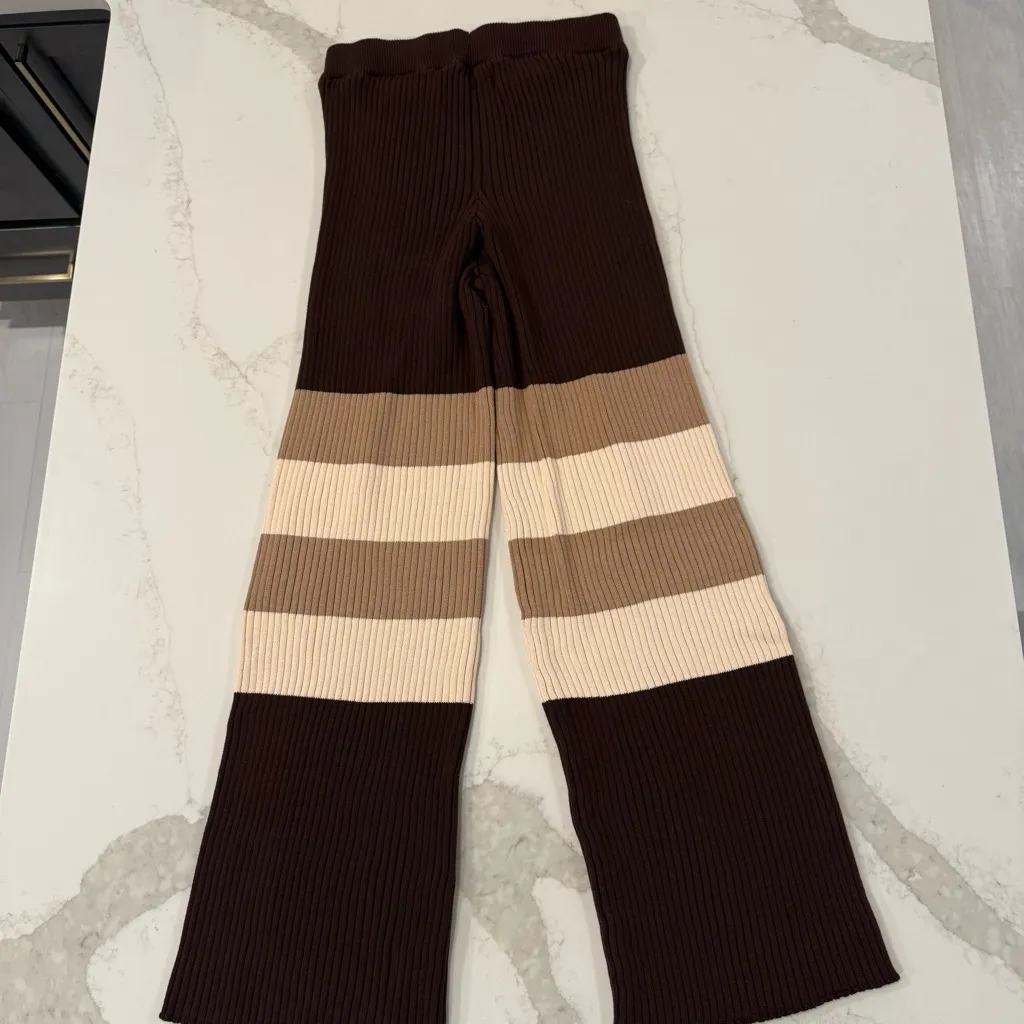 Free People Beach NWT Kami Hooded Sweater Set Womens Small Brown/Cream Oversized - Image 14