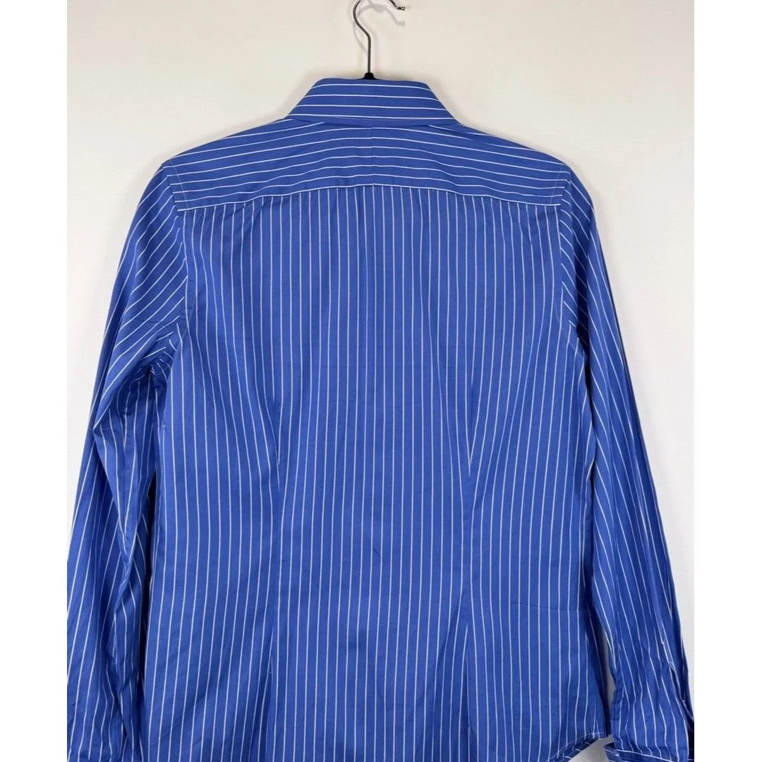 Ralph Lauren Womens Button Up Shirt Blue Pinstriped Slim Fit Long Sleeve Small - Image 9