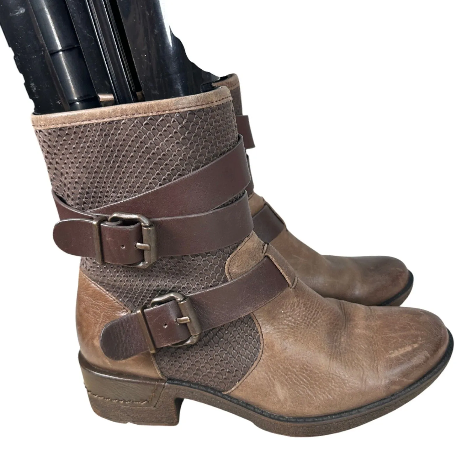 Sofft Aldina Leather Buckle Strap Moto Biker Distressed Brown Boots Booties 7 - Image 4