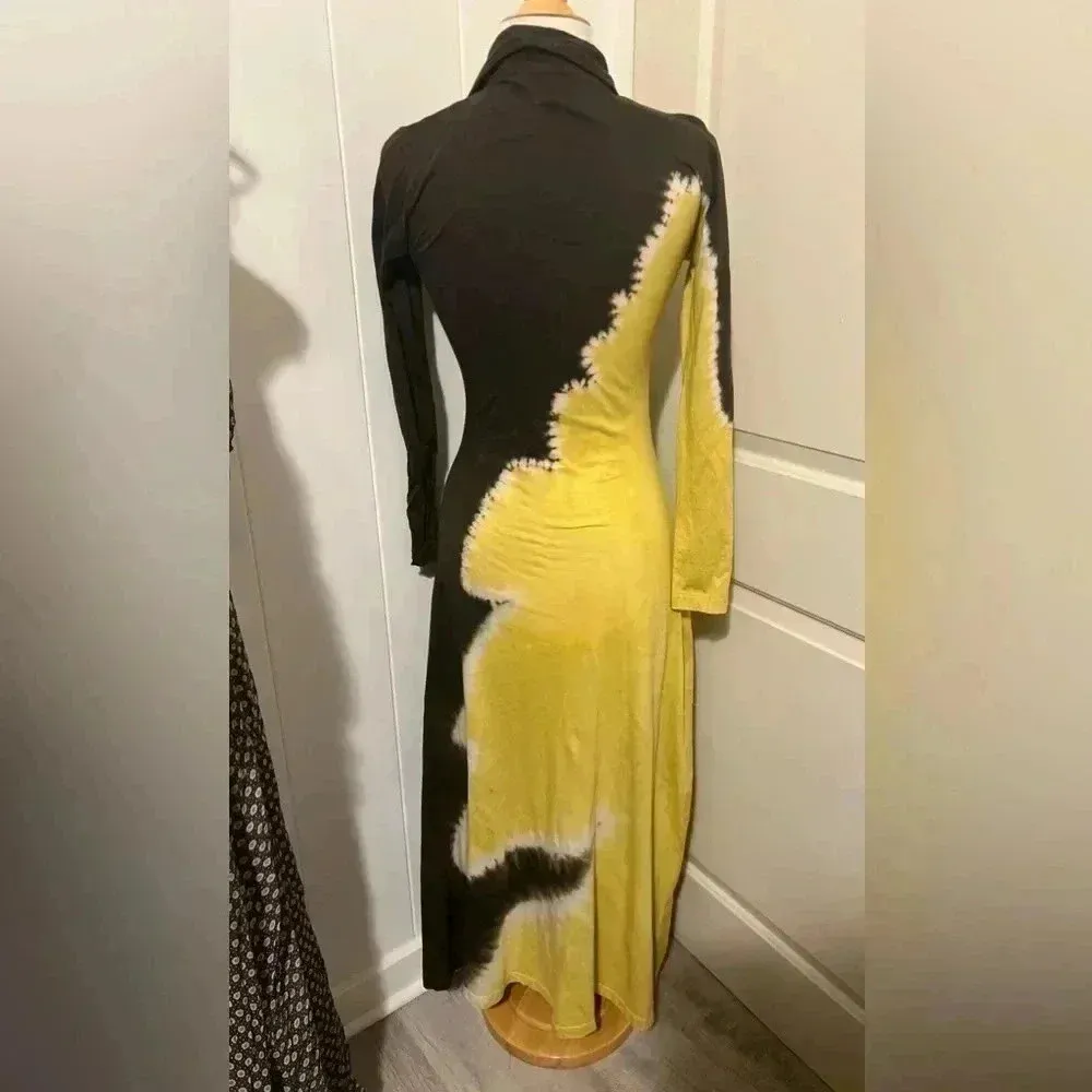 Bloni Anthropologie Tie Dye Tech Long Sleeve Knit Midi Dress $178 XS Extra Small Gold - Image 4