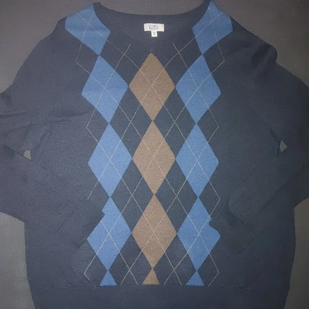 Sweater Long Sleeve 2X Large Croft & Barrow Men Argyle Cotton Nylon Modal Blend - Image 8