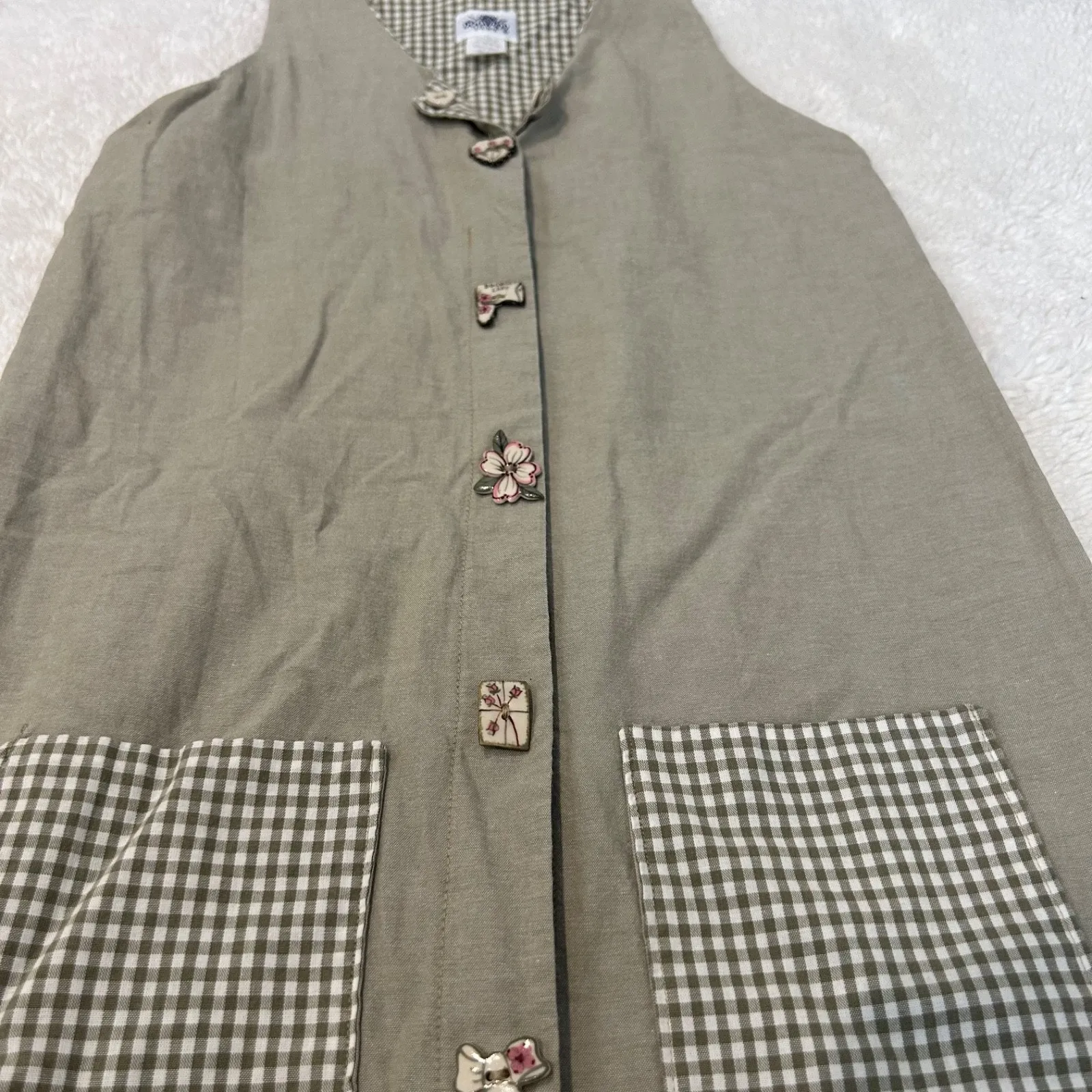 Dogwood Lane Cotton Sleeveless Green Plaid Decorative Buttons Maxi Dress Size S‎ - Image 3