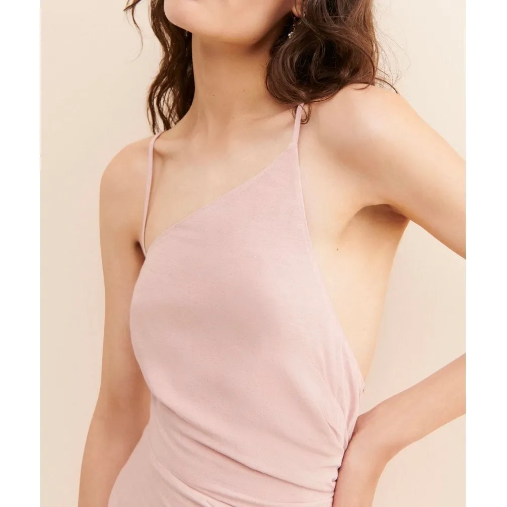 Anthropologie Midi Dress Pink Sleeveless Linen Ruched Asymmetrical New size 4 - Image 10