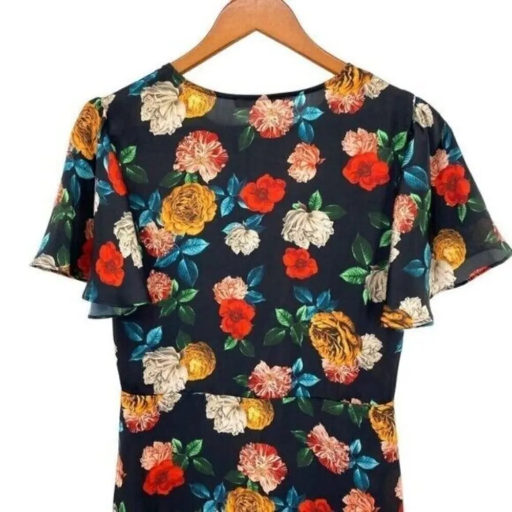 Mango Floral Black Satin Midi Dress - Image 11