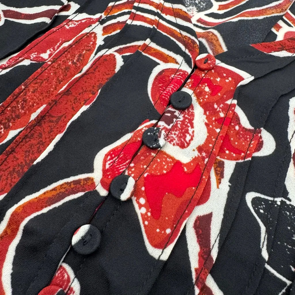 Cupcakes and Cashmere Black Red Floral Blouse XS Long Sleeve Chiffon - Image 5